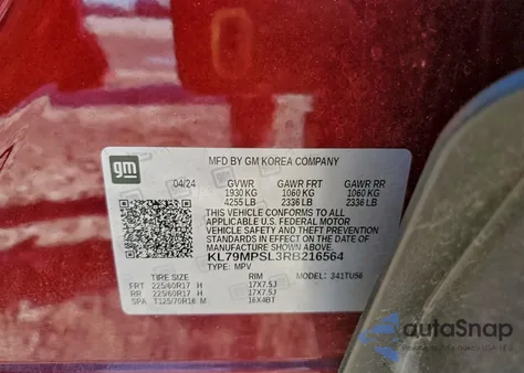 2024 Chevrolet Trailblazer Lt из США, поврежденный, VIN KL79MPSL3RB216564